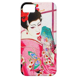 Cool japanese beauty Lady Geisha pink Fan art iPhone 5 Case