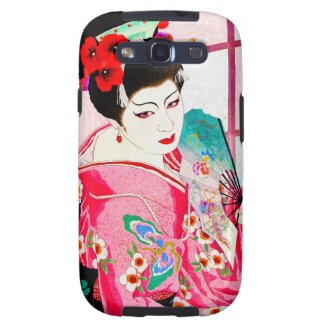 Cool japanese beauty Lady Geisha pink Fan art Galaxy SIII Cover