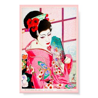 Cool japanese beauty Lady Geisha pink Fan art Posters