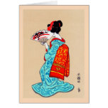 Cool japanese classic geisha lady kimono fan greeting cards
