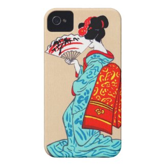 Cool japanese classic geisha lady kimono fan iPhone 4 Case-Mate cases