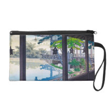 Cool japanese garden lake mountain scenery wristlet purse