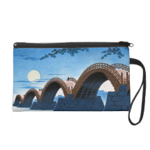 Cool japanese great bridge waterscape night moon wristlet clutches