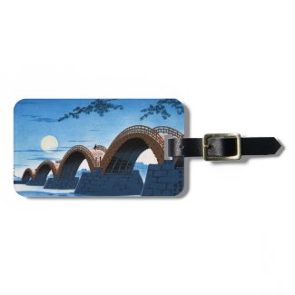 Cool japanese great bridge waterscape night moon tag for luggage