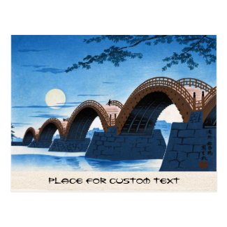Cool japanese great bridge waterscape night moon post cards