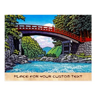 Cool japanese great forest bridge river waterscape postcard