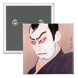 Cool japanese kabuki actor samurai hanga portrait buttons