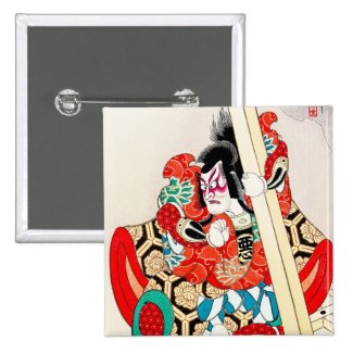 Cool japanese kabuki warrior actor samurai man art pinback button
