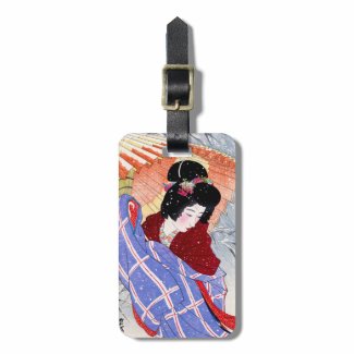 Cool japanese lady geisha umbrella snow winter travel bag tags