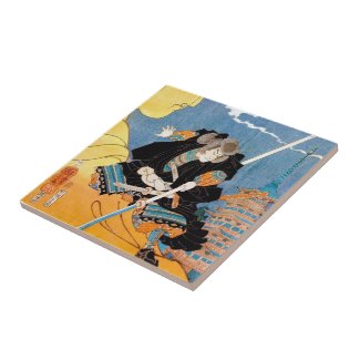 Cool japanese legendary hero warrior samurai art tile