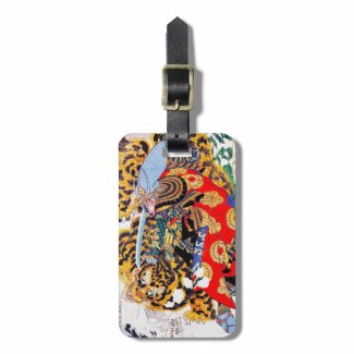 Cool japanese Legendary Samurai fight tiger art Bag Tags