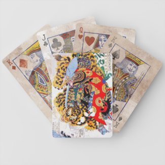 Cool japanese Legendary Samurai fight tiger art Playing Cards