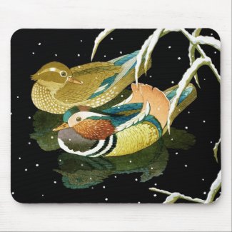 Cool japanese mandarina duck black pond snow mouse pad