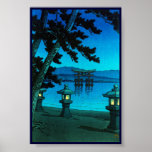 Cool japanese moonlit night gate sea hasui kawase posters