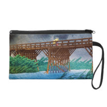 Cool japanese rain bridge river forest Kawase art Wristlet