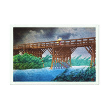 Cool japanese rain bridge river forest Kawase art Canvas Prints