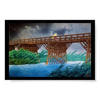 Cool japanese rain bridge river forest Kawase art Print