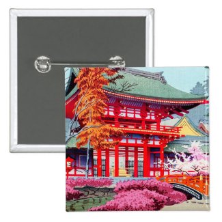 Cool japanese Red Temple Spring Asano Takeji Buttons