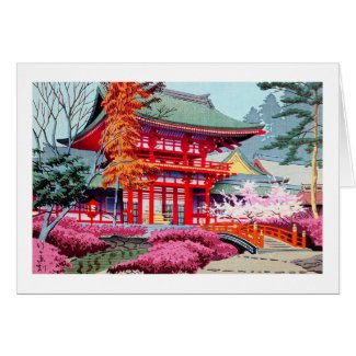 Cool japanese Red Temple Spring Asano Takeji Card