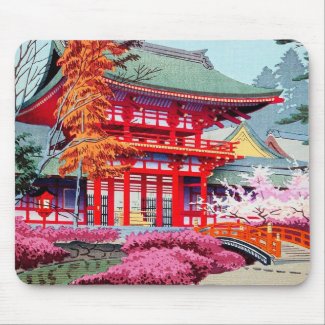 Cool japanese Red Temple Spring Asano Takeji Mouse Pad