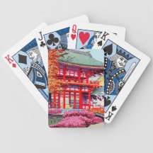 Cool japanese Red Temple Spring Asano Takeji Bicycle Poker Cards