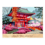 Cool japanese Red Temple Spring Asano Takeji Postcard