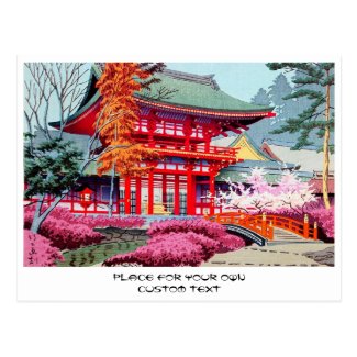 Cool japanese Red Temple Spring Asano Takeji Postcards