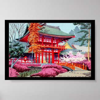 Cool japanese Red Temple Spring Asano Takeji Poster