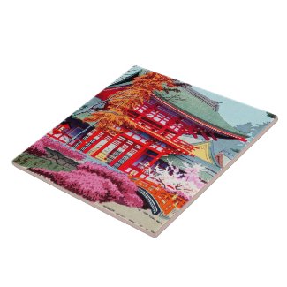 Cool japanese Red Temple Spring Asano Takeji Tile