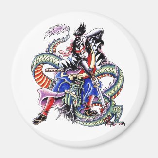 Cool Japanese Samurai Fight Dragon tattoo Fridge Magnet