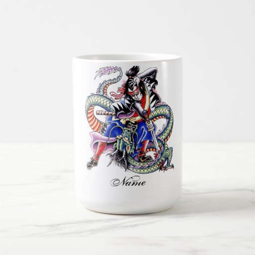 Cool Japanese Samurai Fight Dragon tattoo Coffee Mugs
