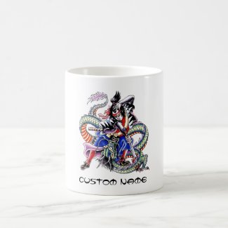 Cool Japanese Samurai Fight Dragon tattoo Mugs