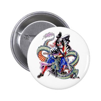 Cool Japanese Samurai Fight Dragon tattoo Pin