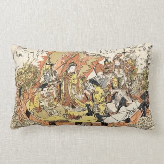 Cool japanese ukiyo-e mythical dragon ship crew throw pillows