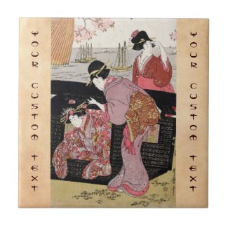 Cool japanese ukiyo-e trio geisha lady scroll ceramic tiles