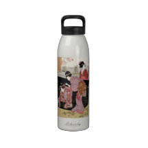 Cool japanese ukiyo-e trio geisha lady scroll drinking bottles