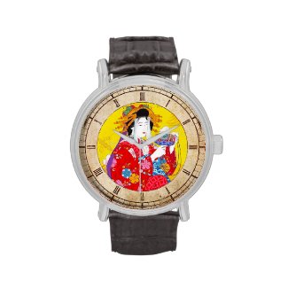 Cool japanese vintage lady geisha portrait art wristwatches