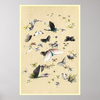 Cool japanese vintage ukiyo-e butterfly scroll print