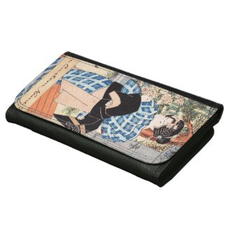 Cool japanese vintage ukiyo-e geisha classic art leather tri-fold wallet