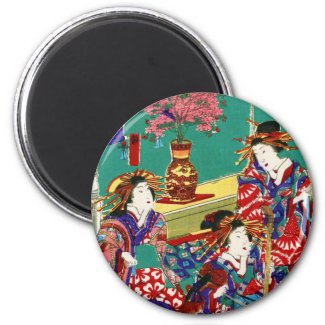 Cool japanese vintage ukiyo-e geisha lady art 1 inch round magnet