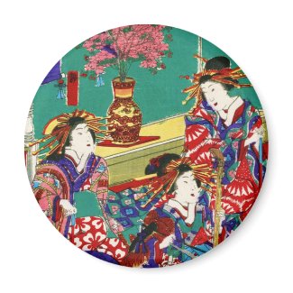 Cool japanese vintage ukiyo-e geisha lady art 1 inch round magnet