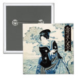 Cool japanese vintage ukiyo-e geisha lady woman pinback buttons