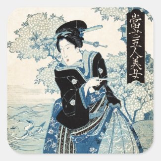 Cool japanese vintage ukiyo-e geisha lady woman stickers