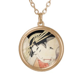 Cool japanese vintage ukiyo-e geisha portrait necklace