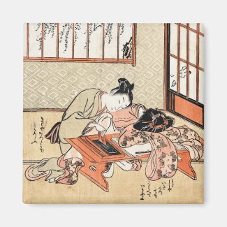 Cool japanese vintage ukiyo-e geisha scroll refrigerator magnet