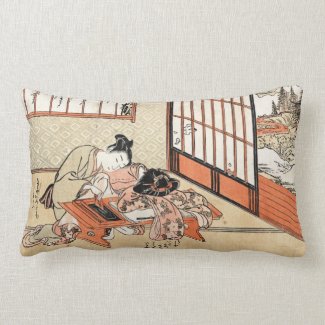 Cool japanese vintage ukiyo-e geisha scroll throw pillows