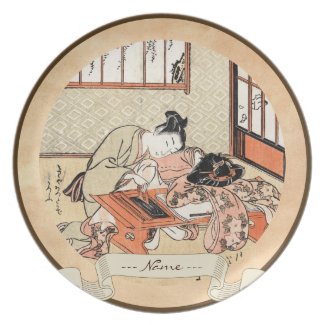 Cool japanese vintage ukiyo-e geisha scroll plate