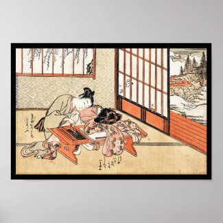 Cool japanese vintage ukiyo-e geisha scroll posters