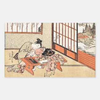Cool japanese vintage ukiyo-e geisha scroll rectangular stickers