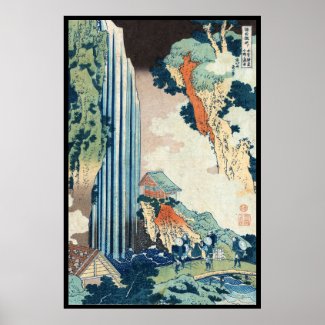Cool japanese vintage ukiyo-e Hokusai waterfall Print